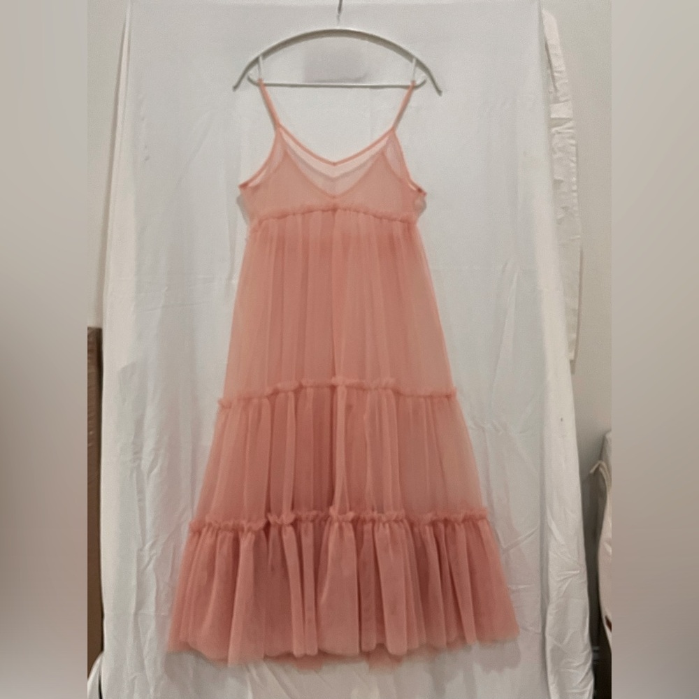 Baby pink voluminous tulle dress.